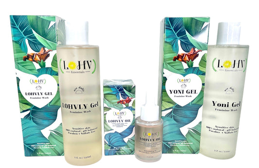 3 Step Kit For A Healthy Clean Yoni: YONI GEL pH Balance Wash + LOHVLY GEL Strawberry Flavored Relaxation Wash + LOHV Rose Oil Prevent Ingrown Hairs, Bumps, Sooth & Moisturizing Bikini Line.
