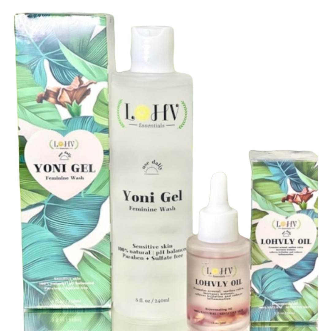 SOULMATES: PREMIUM LOHV YONI GEL FEMININE WASH & LOHV ROSE OIL BUNDLE FULL SIZE