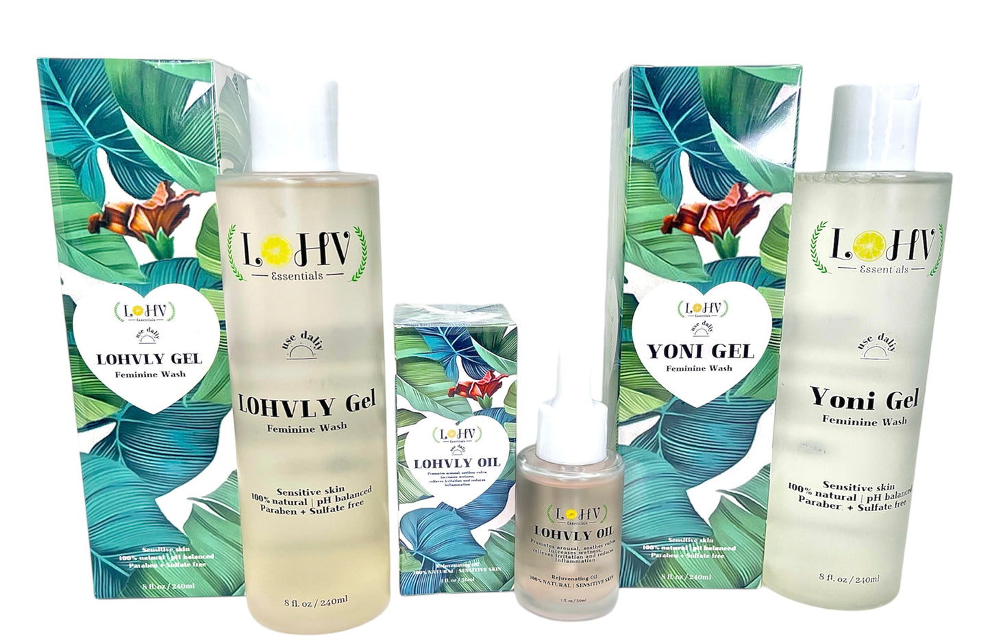 3 Step Kit For A Healthy Clean Yoni: YONI GEL pH Balance Wash + LOHVLY GEL Strawberry Flavored Relaxation Wash + LOHVLY Rose Oil Prevent Ingrown Hairs, Bumps, Sooth & Moisturizing Bikini Line.