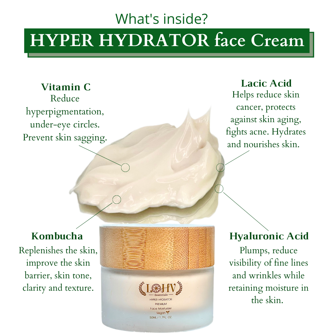 PREMIUM 100% VEGAN HYPER HYDRATOR Face Moisturizer With SPF 30 + Hyaluronic Acid + Lactic acid + Vitamin C + Kombucha