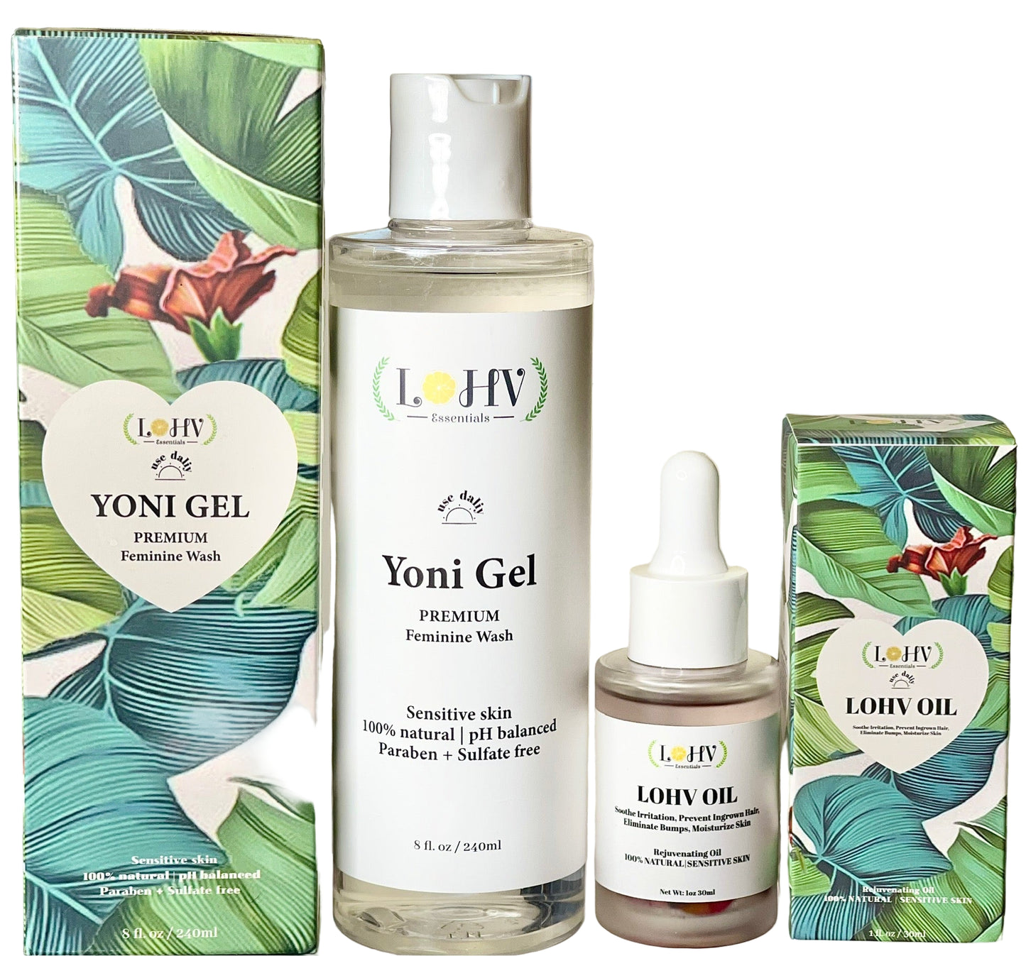 EFFECTIVE RESULTS BUNDLE: PREMIUM LOHV YONI GEL FEMININE WASH & LOHV ROSE OIL BUNDLE FULL SIZE
