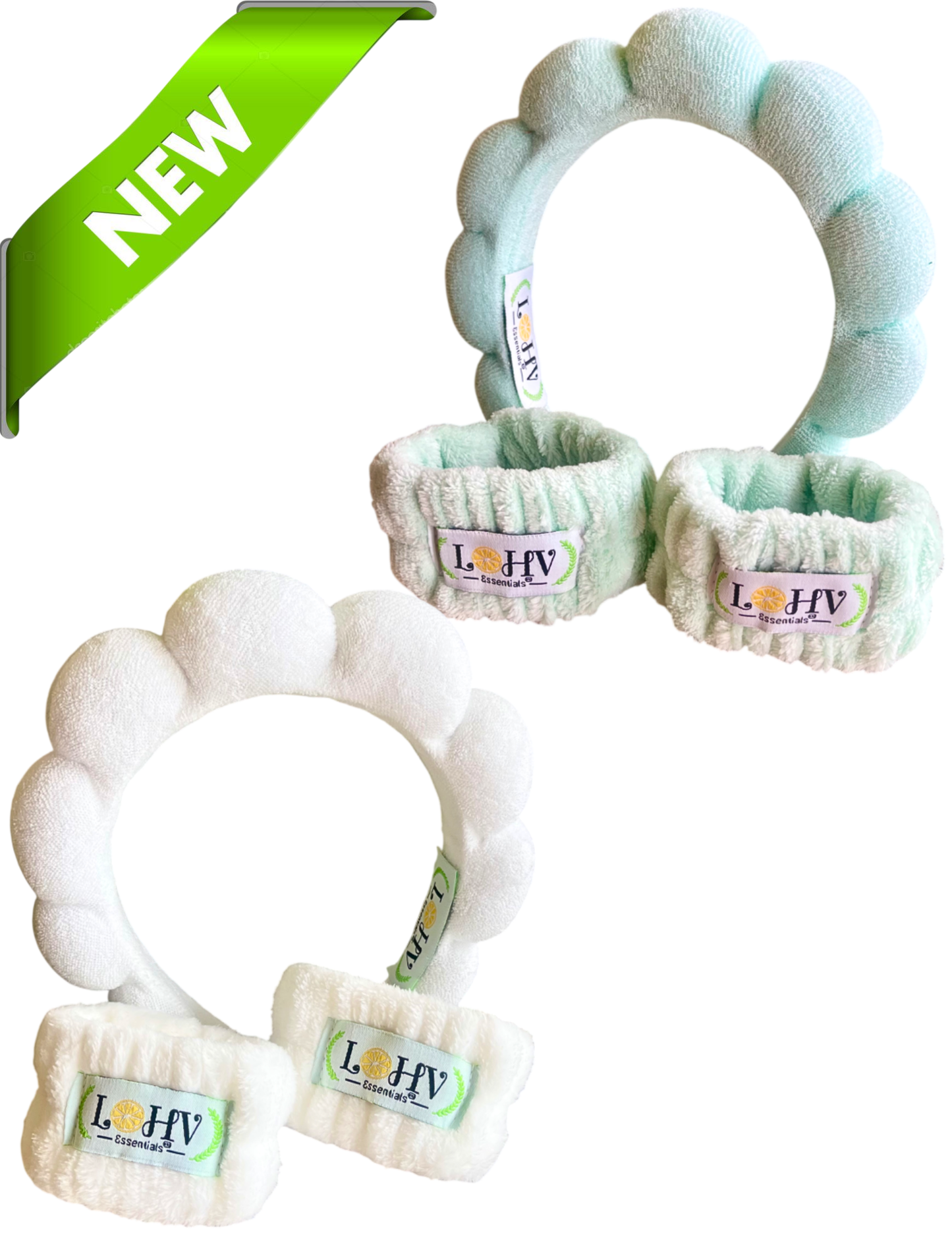 LOHV Love Band Spa Set – Spa Headband + Absorbent Cozy Wristbands