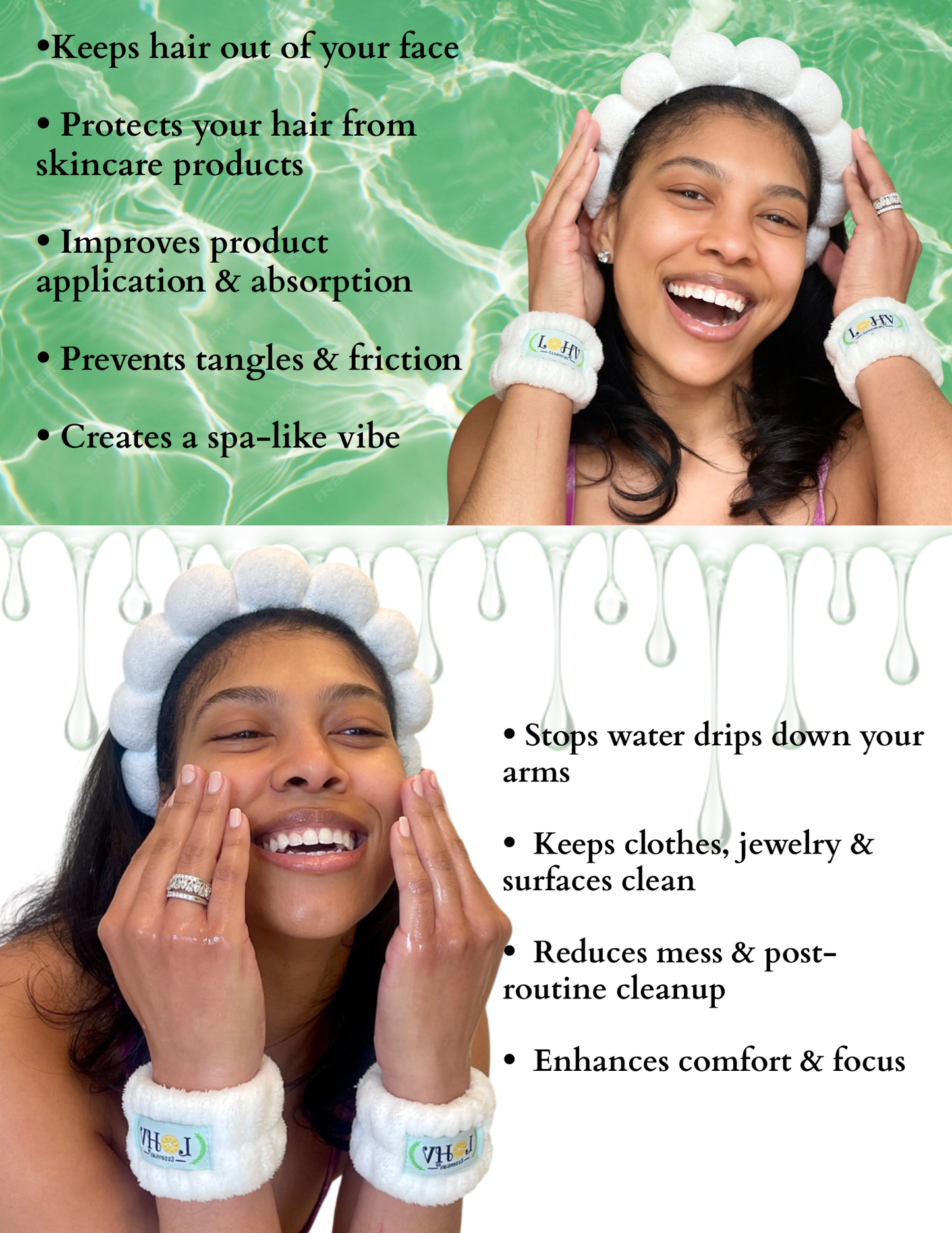 LOHV Love Band Spa Set – Spa Headband + Absorbent Cozy Wristbands