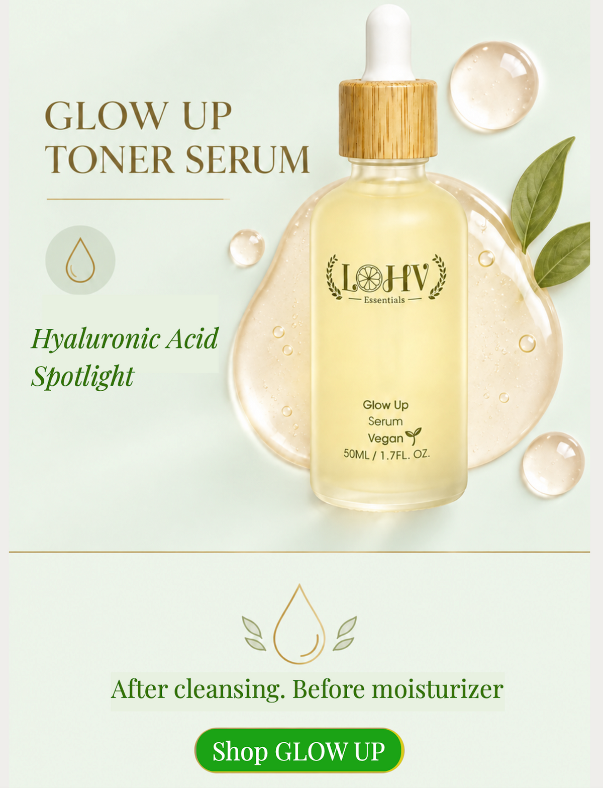 PREMIUM 100% VEGAN GLOW UP Toner Serum + HYPER HYDRATOR Face Moisturizer With SPF 30
