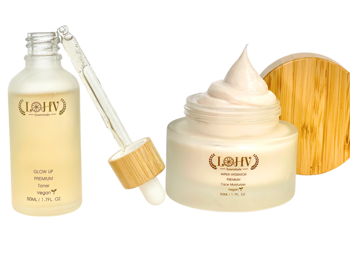 PREMIUM 100% VEGAN GLOW UP Toner Serum + HYPER HYDRATOR Face Moisturizer With SPF 30