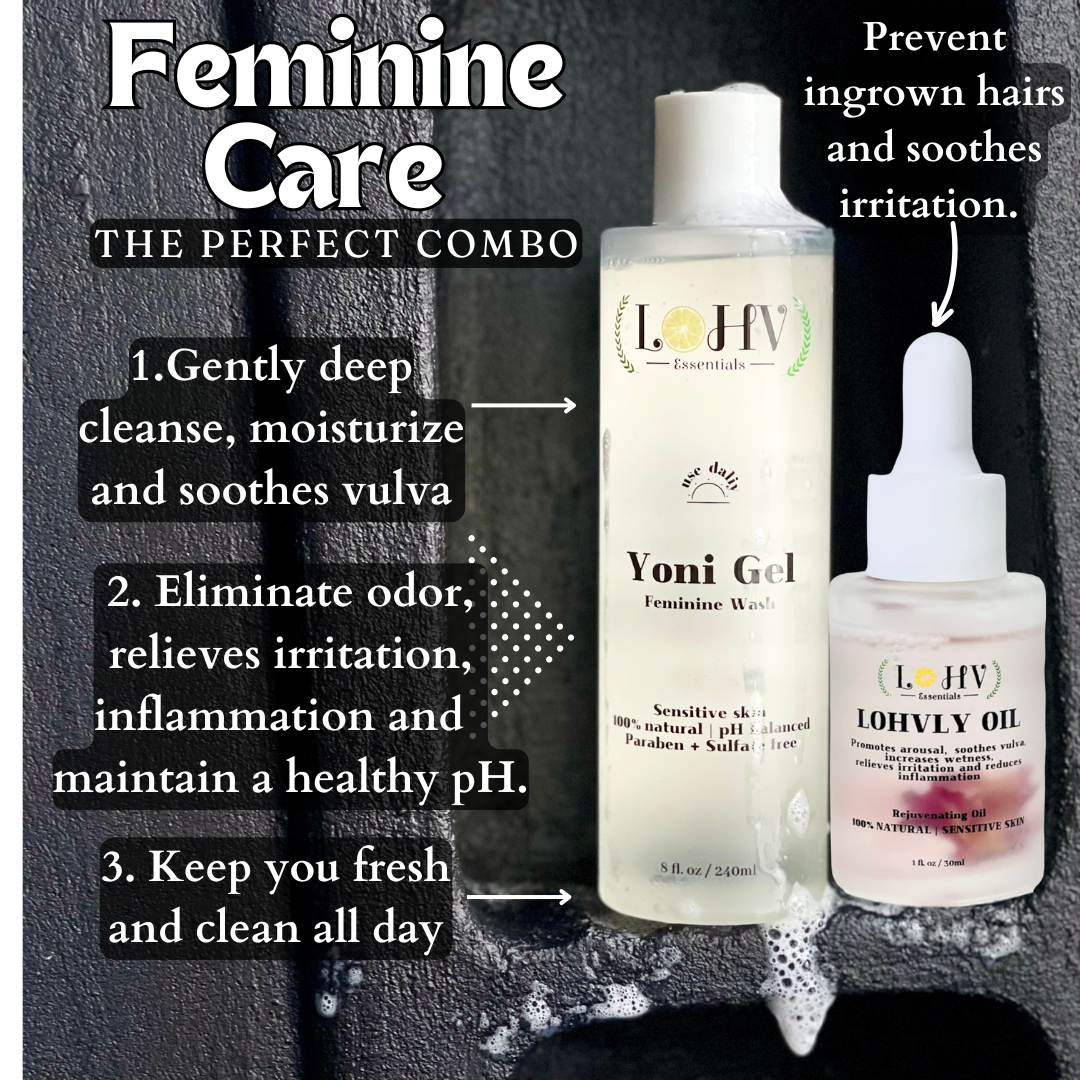 SOULMATES: PREMIUM YONI GEL FEMININE WASH & LOHVLY YONI ROSE OIL BUNDLE FULL SIZE
