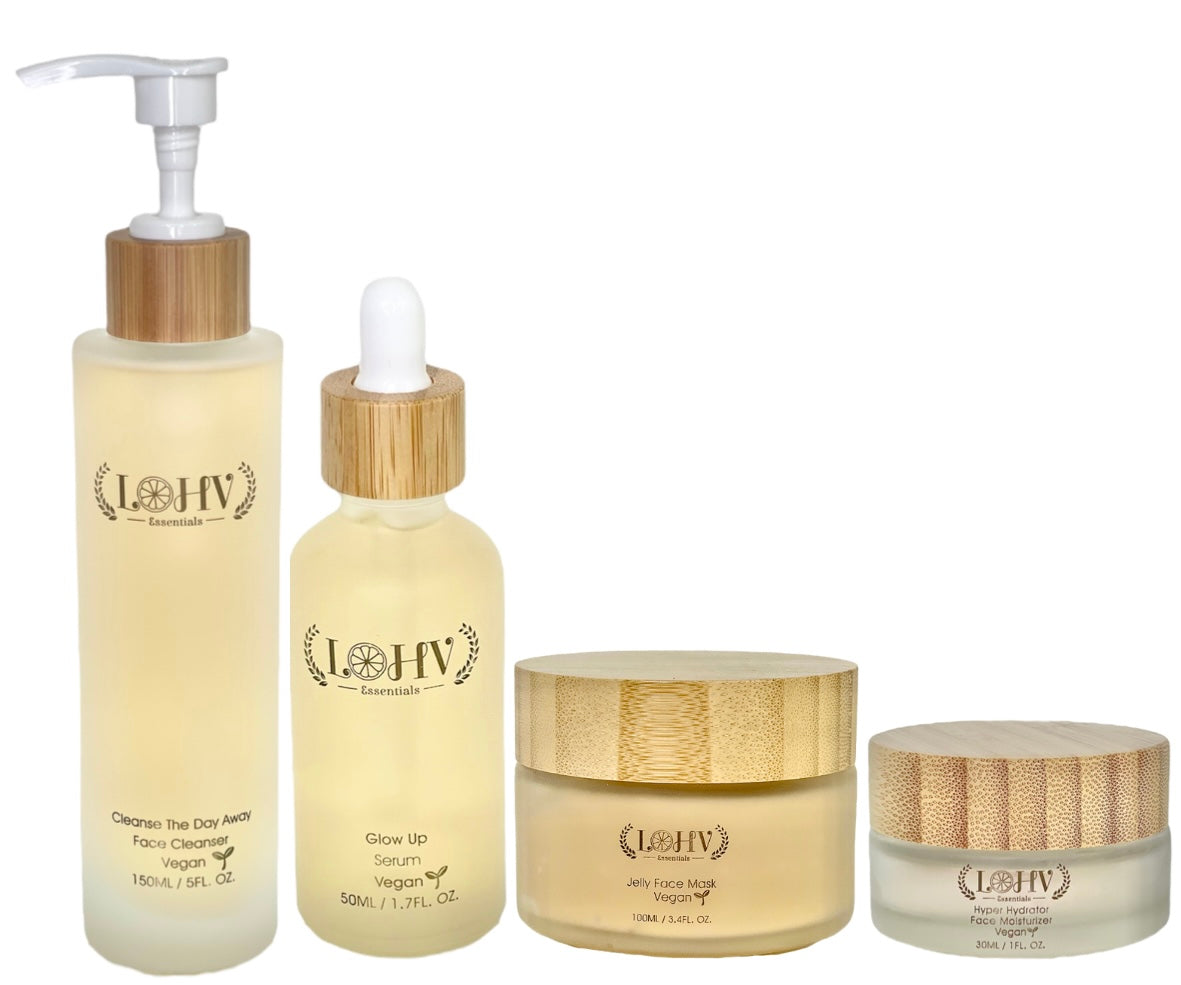 4 STEP PREMIUM 100% VEGAN SKINCARE SOLUTION SYSTEM With Hyaluronic acid + Retinol + Lactic acid + Glycolic acid + Niacinamide + Kombucha + Aloe vera